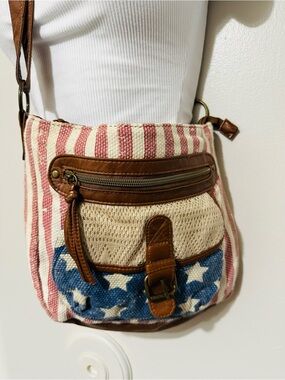 jcpenney Red, Cream & Blue Woven Crossbody Bag with Star Accent
